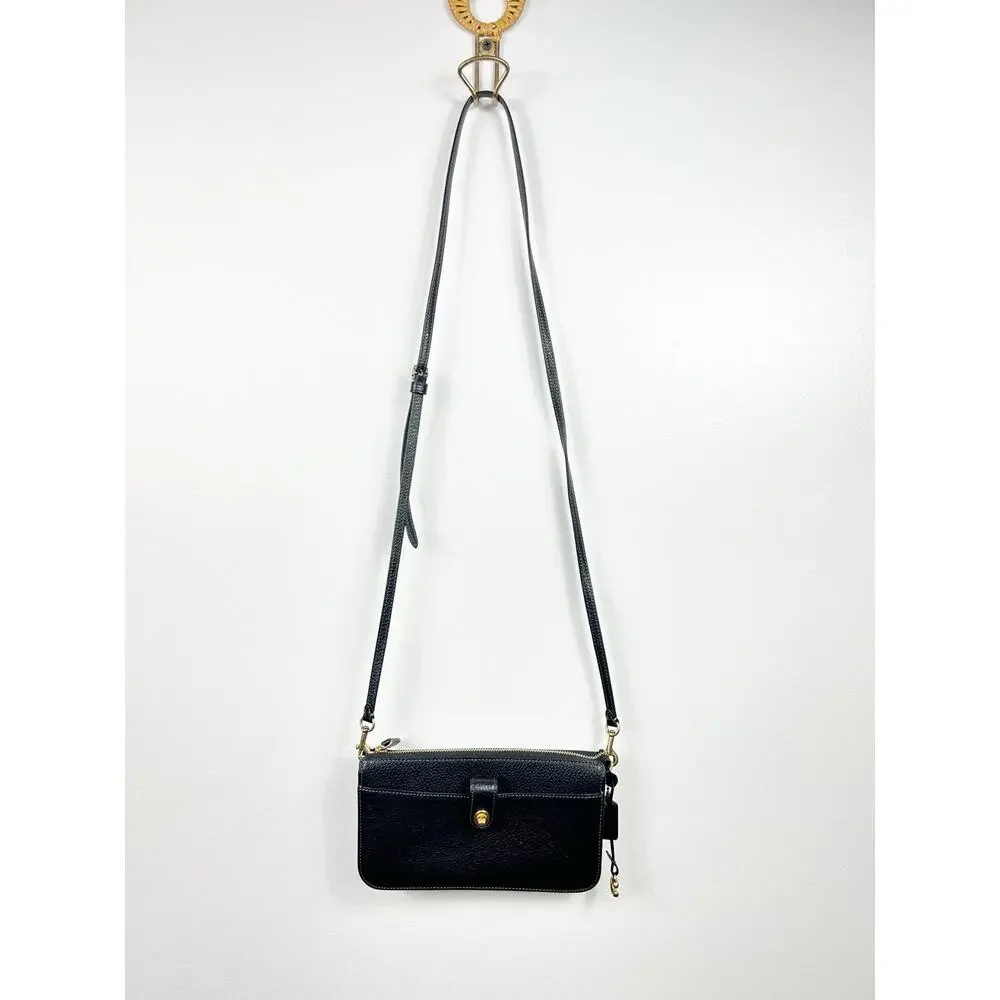 Coach Bella Black Pebbled Leather Small Crossbody Purse Handbag